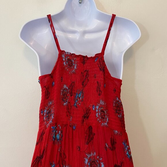 Free People Garden Party Midi Smocked Dress Size Large Red Floral - Picture 4 of 6